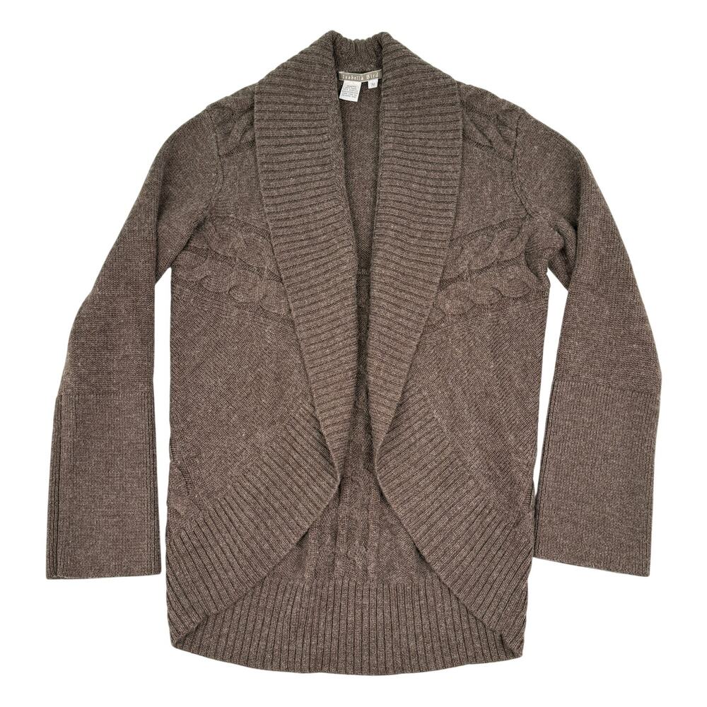Vintage Isabella Bird Anthropologie Wool Blend Shawl Cardigan Taupe Brown Size M